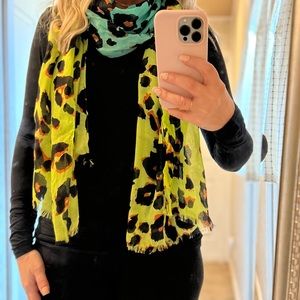 Yellow, Blue, Orange and Black Leopard Print Scarf
